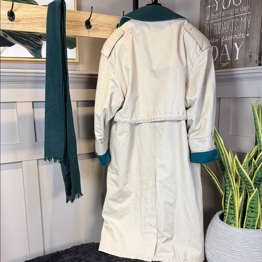 70s Vintage Norbert Nel Trench Coat Khaki Beige with Green Size 10 - Picture 13 of 16
